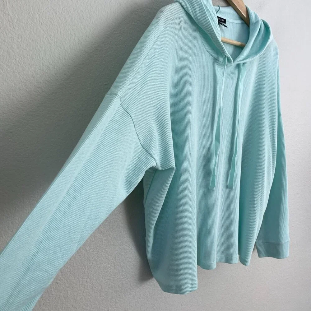 Eileen Fisher Womens XL Cozy Waffle Knit Hooded Top Boxy Fit Pullover‎ Mint